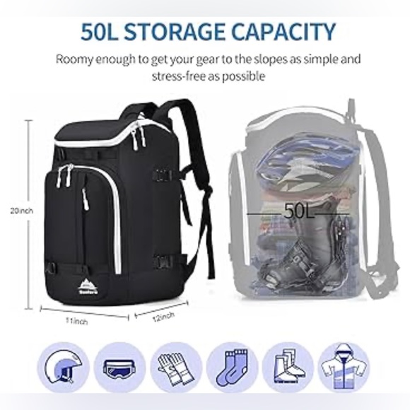 NWT Ski Boot Bag Black Cooler Backpack 50L Waterproof, AVAILABLE IN MULTI COLORS - Picture 9 of 13